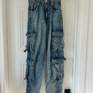 Zara Women's Light Blue Wide Leg Cargo Jeans